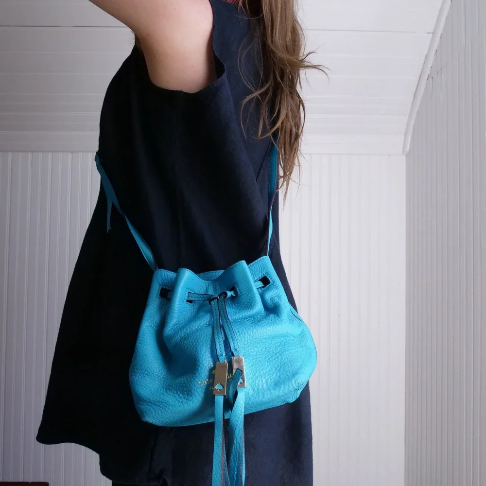 Modern NWOT Kate Spade New York tiny Cooper bright‎ blue bucket bag